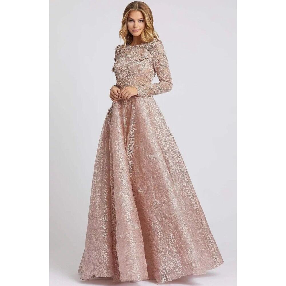 NEW $998 Mac Duggal 11121D Floral Embroidered & Beaded Long Sleeve Mesh Gown 12